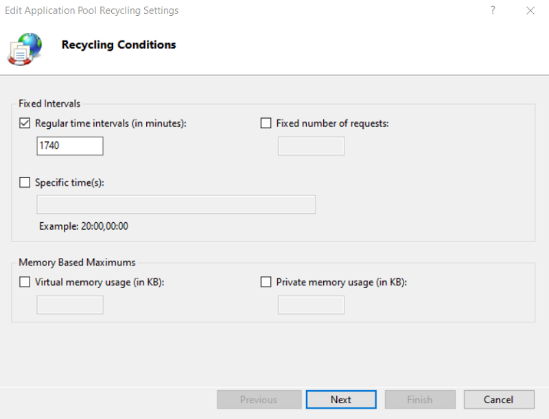 Picture showing the Recycling Conditions Dialog Box.